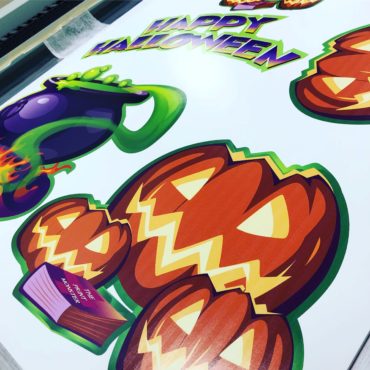 Pumpkin sticker designs as part of Alexander's custom Halloween print creations