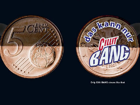 Cillit Bang stickers used in a successful sticker marketing campaign on coins