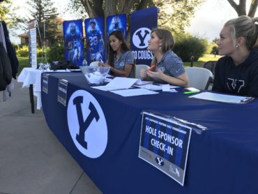 Hole sponsor check in at the golf tournament