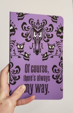 A purple personalized journal design as part of Alexander's custom Halloween print creations